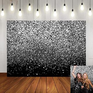 Sliver Bokeh Spots Photography Backdrop Black Silver (Not Glitter) Selfie Birthday Party Theme Photo Bacground Graduation Prom Dance Decor Wedding Vintage Abstract Glitter Dots Studio Props7X5ft