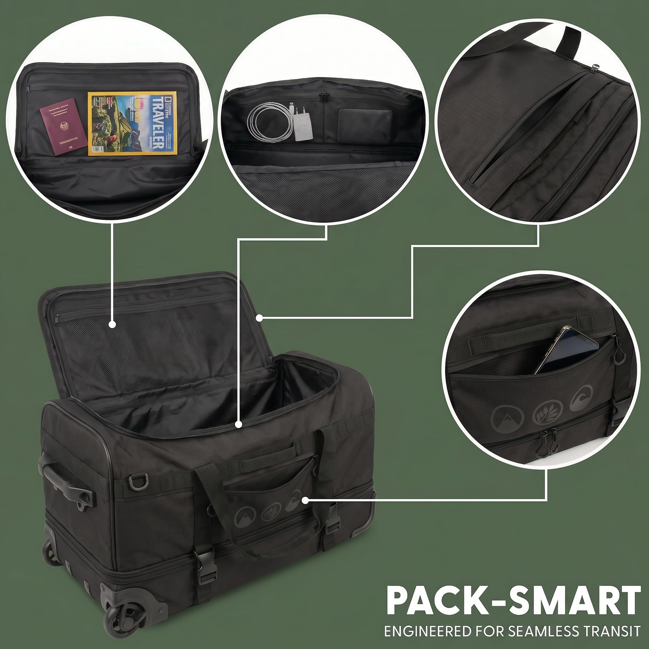 XL Reisetasche mit Rollen 3-in-1 Rucksack und Trolley wasserabweisend | Flow mit Schuhfach und Schutzecken für Herren & Damen | XL Reise-Rucksack aus hochwertigem Ripstop schwarz