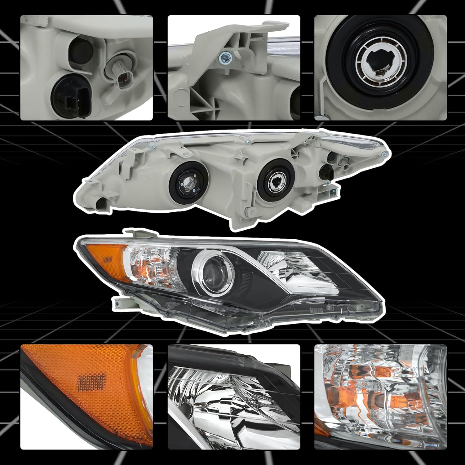 Headlight Assembly Pair Replacement for 2012-2014 Toyota Camry SE Projector Left and Right Headlights Front Head Lamps (8115006470 8111006470)