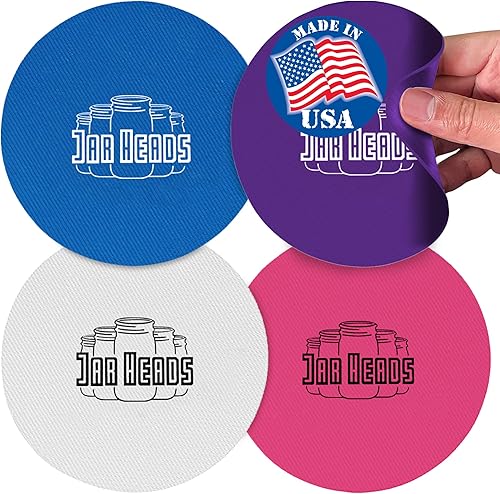 JAR HEADS Juego de abridores de tarros de goma con almohadilla de agarre de 4 piezas - Agarres gruesos de 12.7 cm para abrir tarros fabricados en