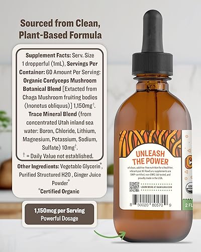 Miniatura 3 de RawGuru Cordyceps Suplemento de hongos  Extracto vegano de Cordyceps con oligominerales  Nano procesado refuerzo de inmunidad y suplemento cognitivo