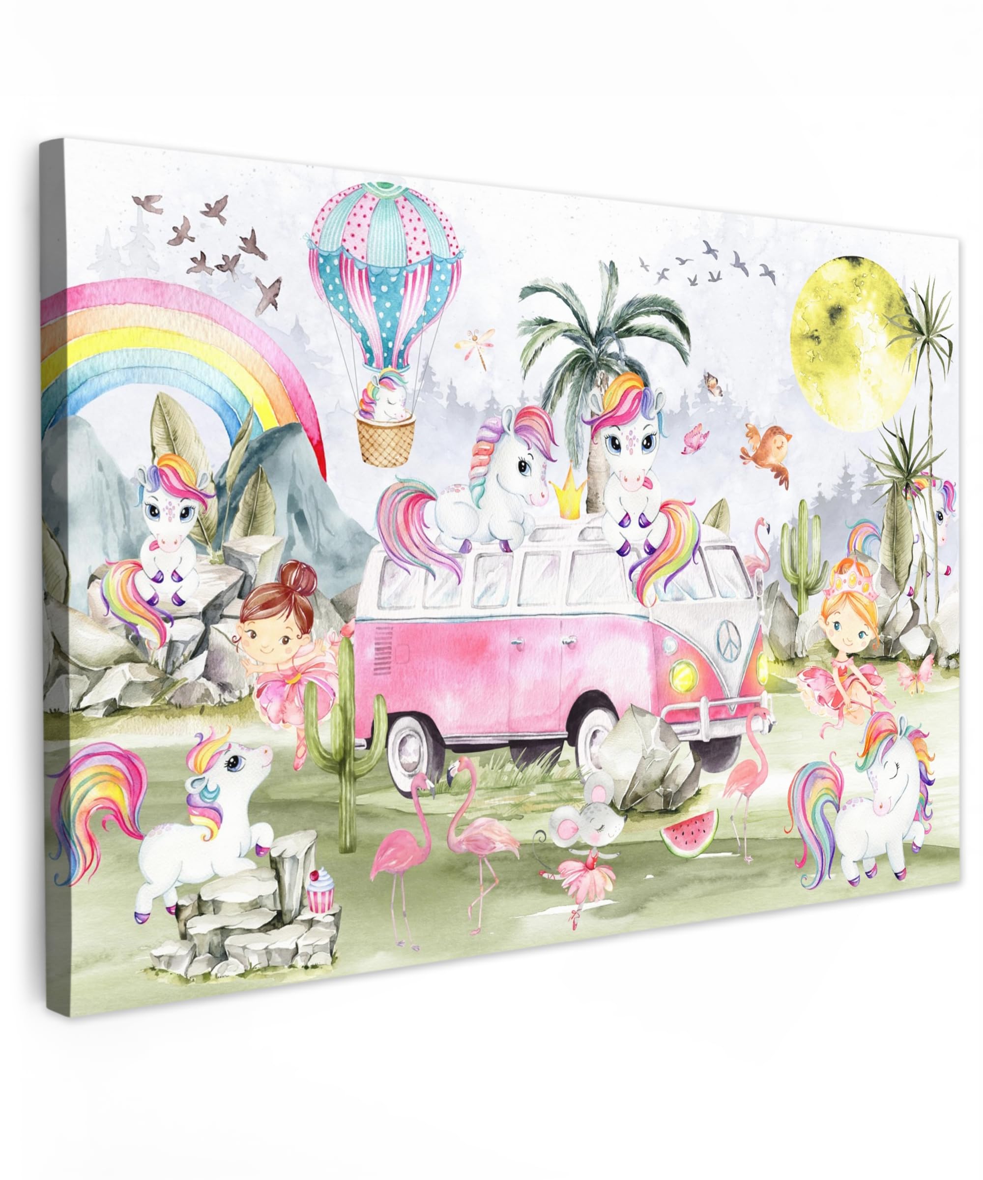 MuchoWow© Leinwände 60x40 cm Wall Decoration Bilder Kinderzimmer Mädchen Pictures Canvas Painting Wanddekoration Jugendzimmer Deko Mädchenzimmer Einhorn - Regenbogen - Kinder - Unicorn