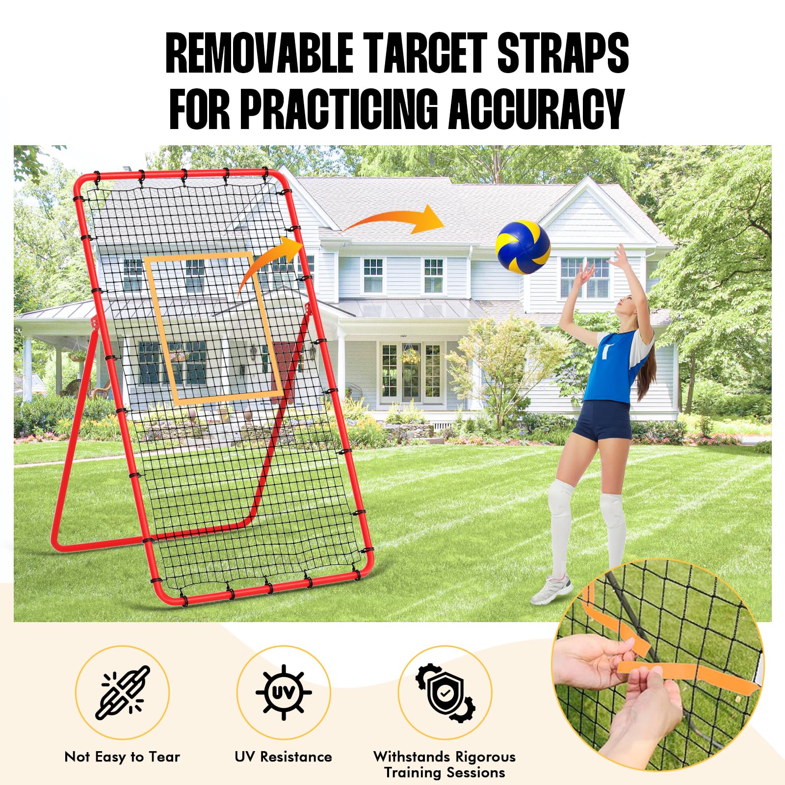 Red De Rebote para Voleibol De 2,7 X 1,2 M (7 X 4 Pies) con 5 áNgulos De InclinacióN Y Accesorios, Equipo De Entrenamiento para Rematar, Pasar Y Asistir. Ideal para Hockey, FúTbol, Tenis Y BéIsbol
