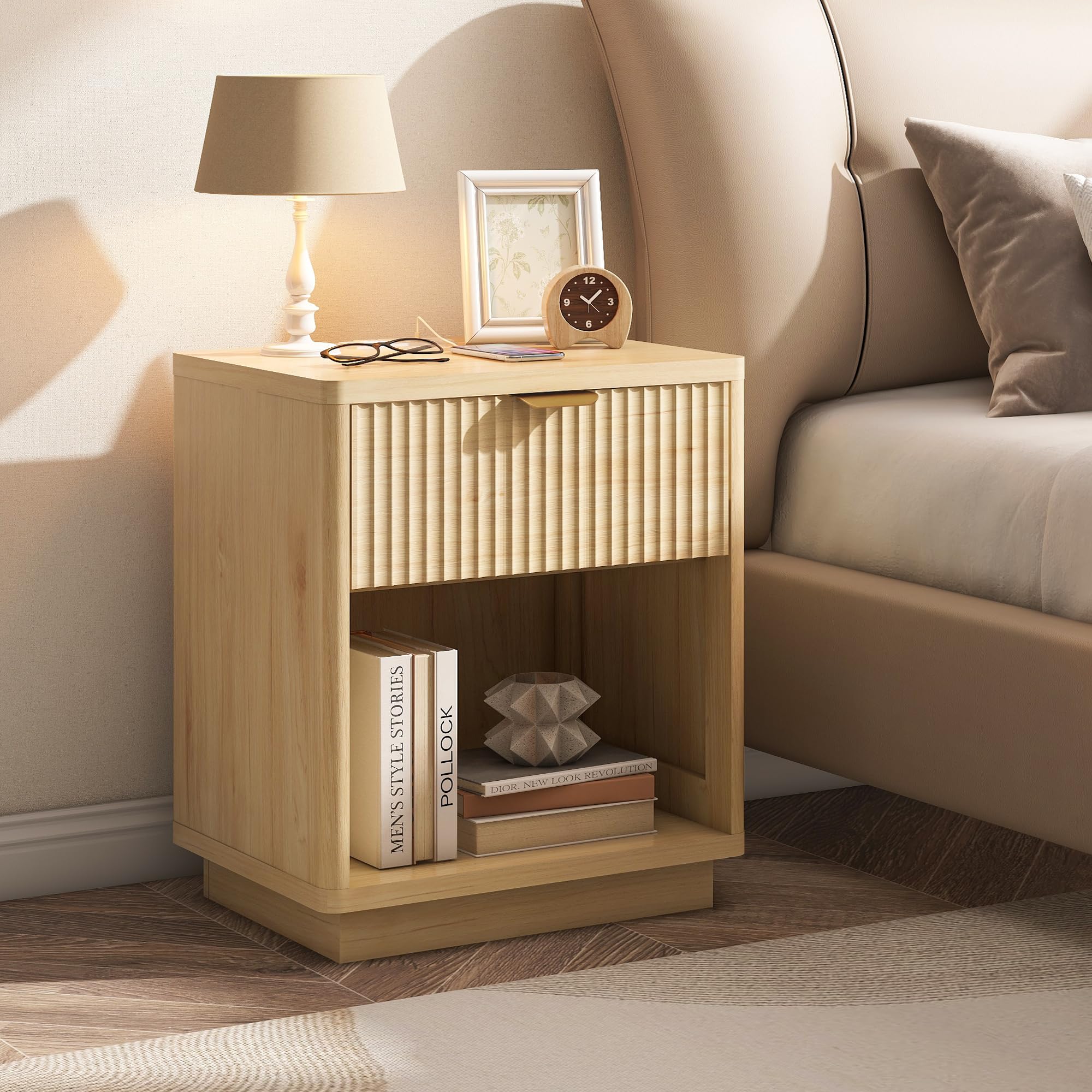 Amazon.com: Nasonet Fluted Nightstand Charging Station,Wood Modern