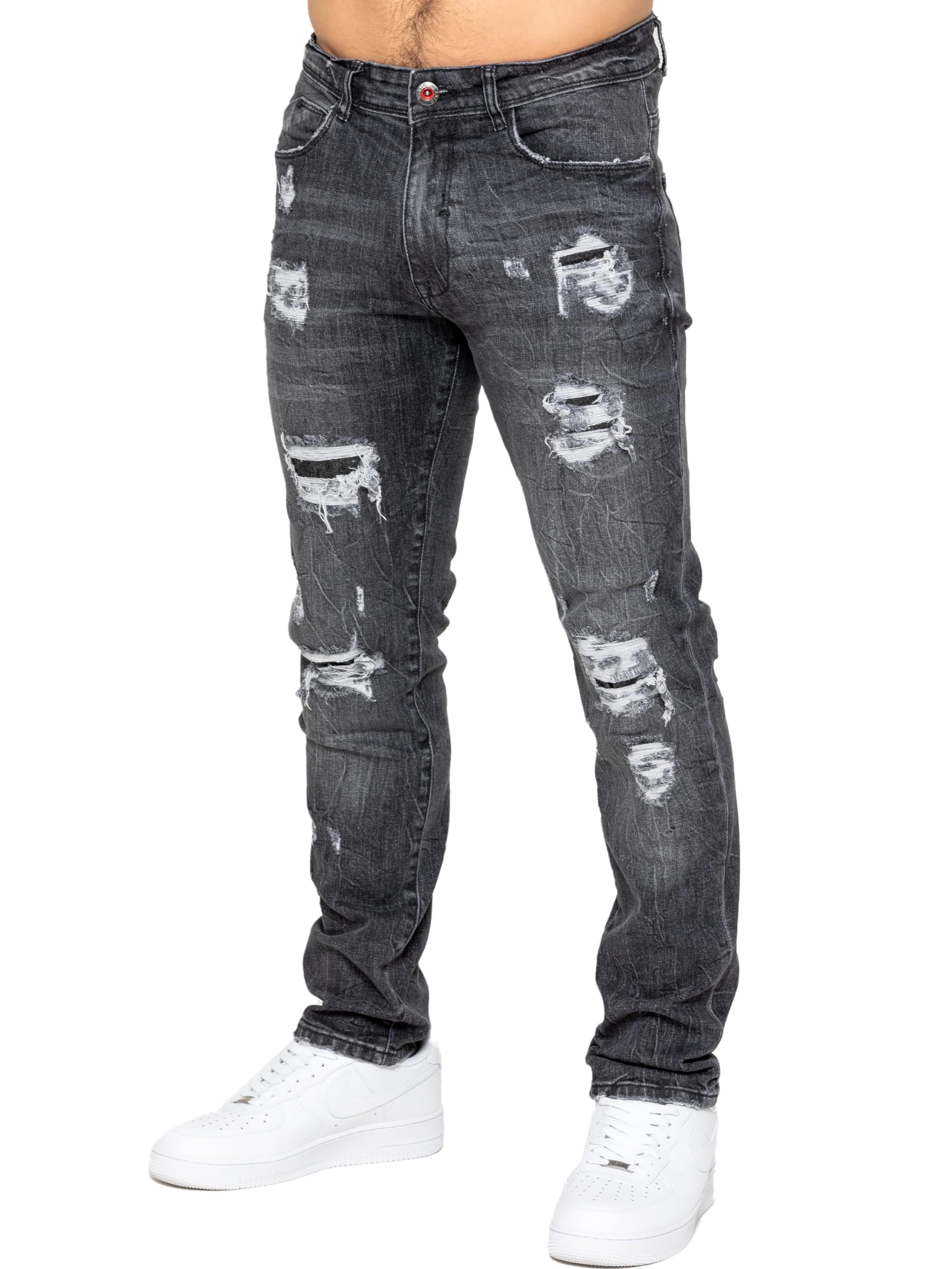989Zé Enzo Men's Grey Jeans Distressed Casual Straight Regular Fit Ripped Denim Trousers Pants Mj9 Jeans 28