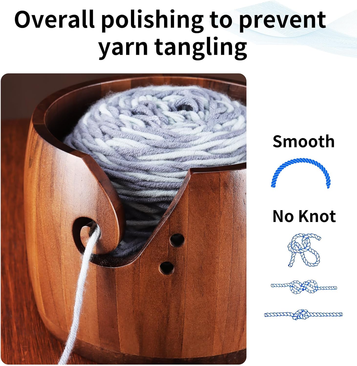 Foxyoo Yarn Bowl for Crocheting - 7x5in Large Wood Knitting Bowl with Lid, Crochet Accessories and Knitting Gadgets Supplies Round