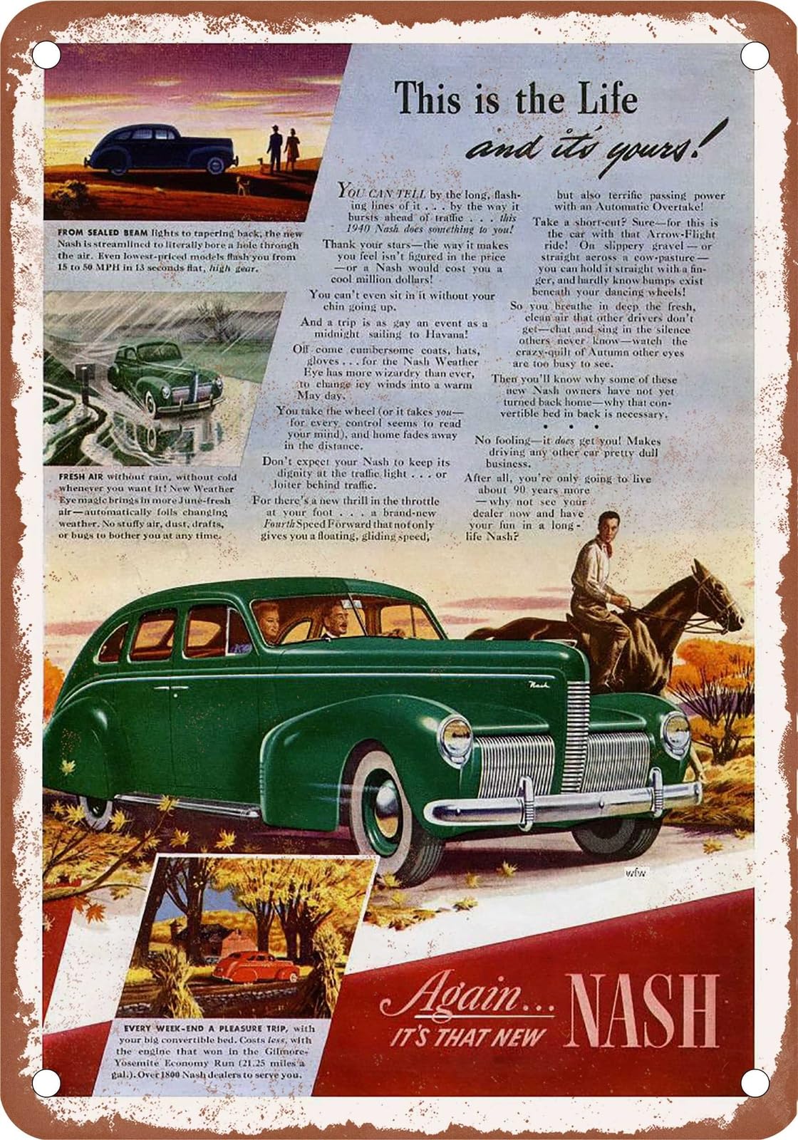 METAL SIGN - 1940 Nash Vintage Ad 01 - Old Retro Rusty Look home decor