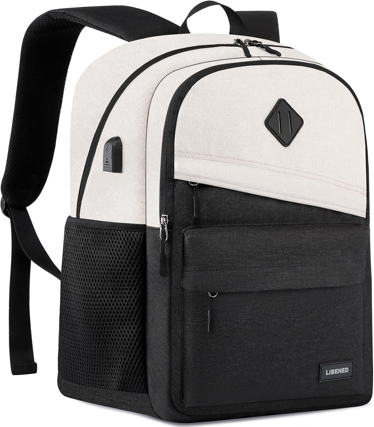 Backpack for Women, School Backpack with USB Charging Port for Teen Girls, 15.6 inch High College Bookbag Laptop Back Pack with Anti theft Water Resistant, Beige