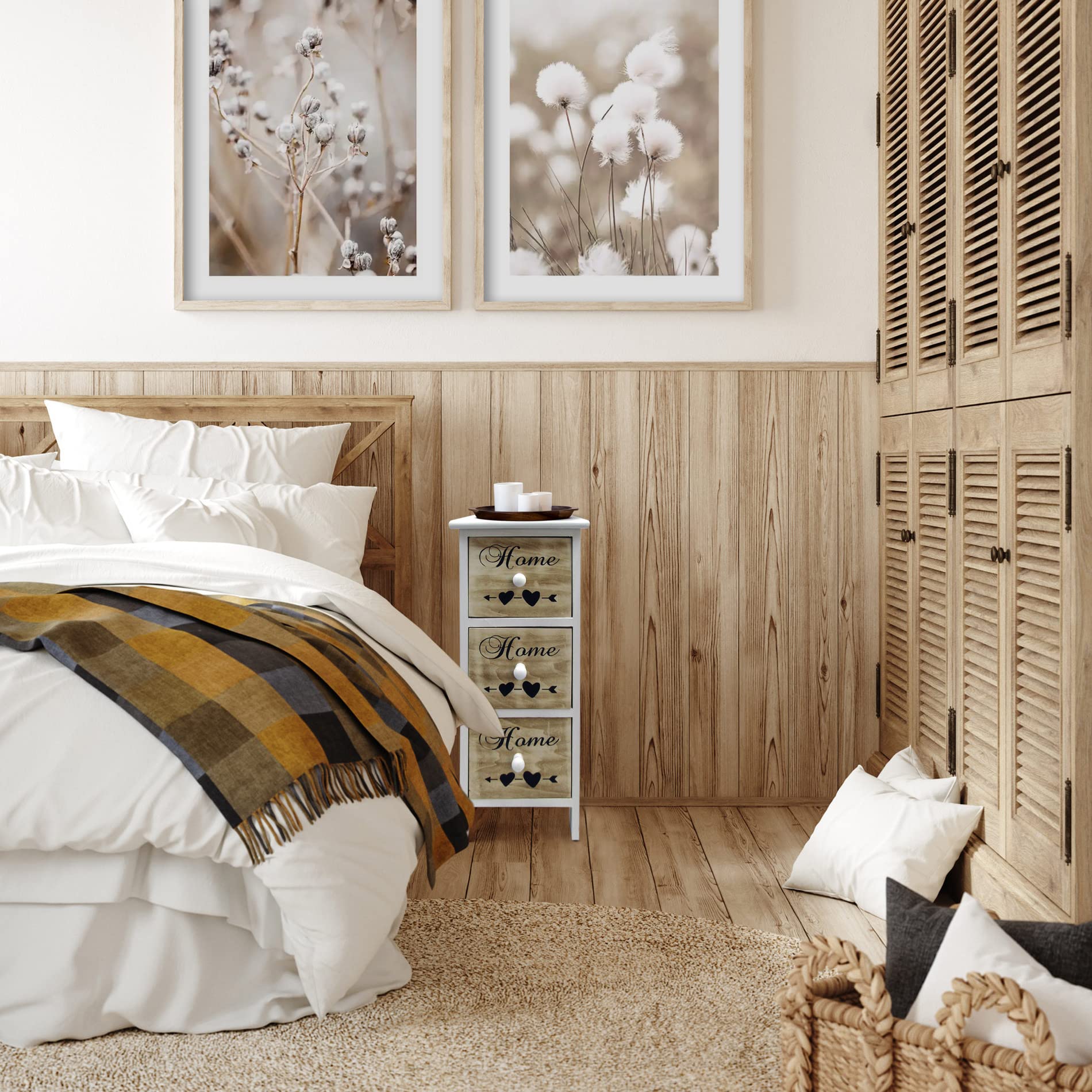 Rebecca Mobili Comodino Stretto, Cassettiera 3 Cassetti, Legno Bianco Marrone, Montato, Scandinvavo, per Camera Da Letto Soggiorno - Misure: 59 x 26 x 30 (HxLxP) - Art. RE6492