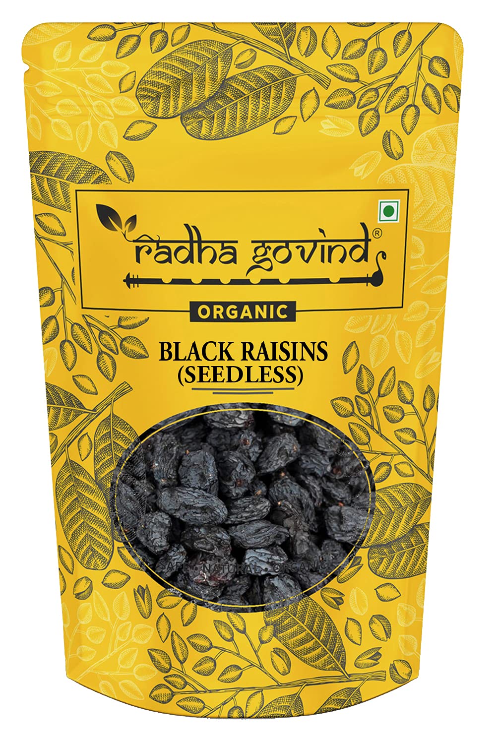 Radha Govind Black Raisins Seedless | Dried Kishmish Without Seeds | Dry Grapes | Kali Darakh 1 Kg