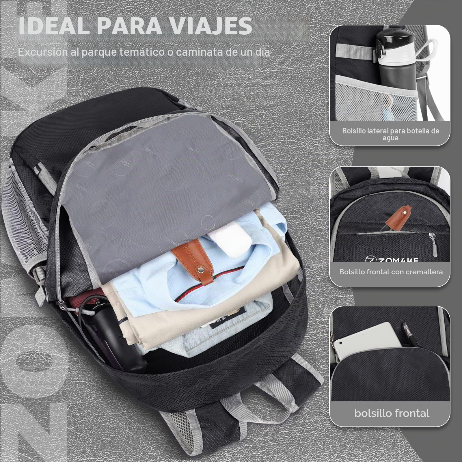 ZOMAKE Mochila Plegable Senderismo 30L Impermeable Hombre Mujer Viaje Trekking