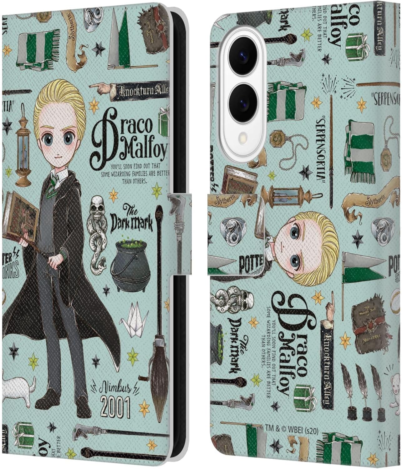 Head Case Designs Officially Licensed Harry Potter Draco Pattern Deathly Hallows XXXVII Leather Wallet Case Compatible with Samsung Galaxy S25 Edge