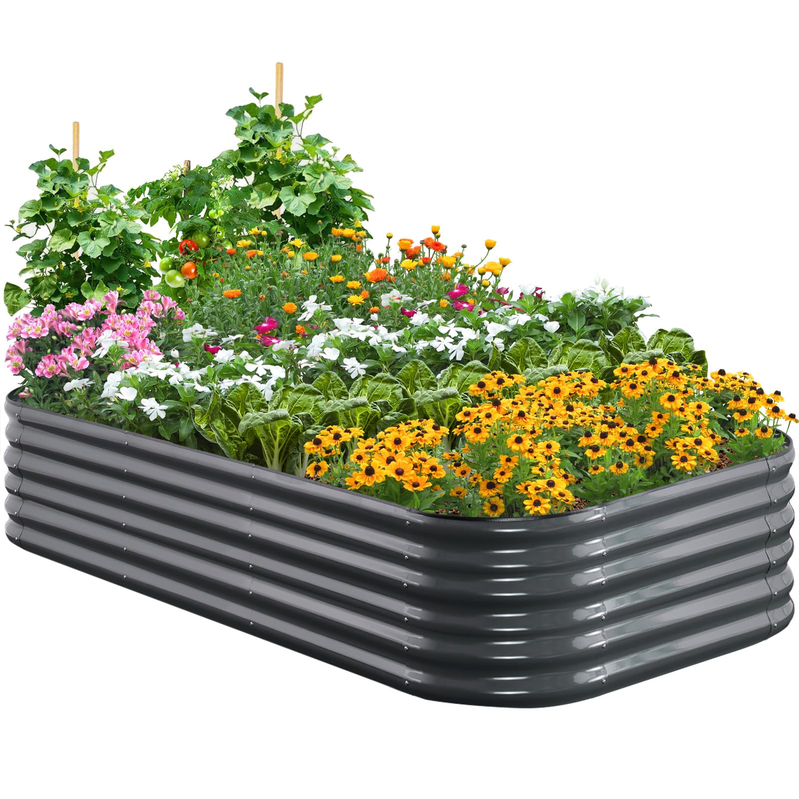 Quictent Hochbeet 180 x 90 62cm oval, verzinkt | Metall Hochbeet, Gemüsebeet, Pflanzkasten, rostfrei, Drainage, einfache Montage, wetterfest