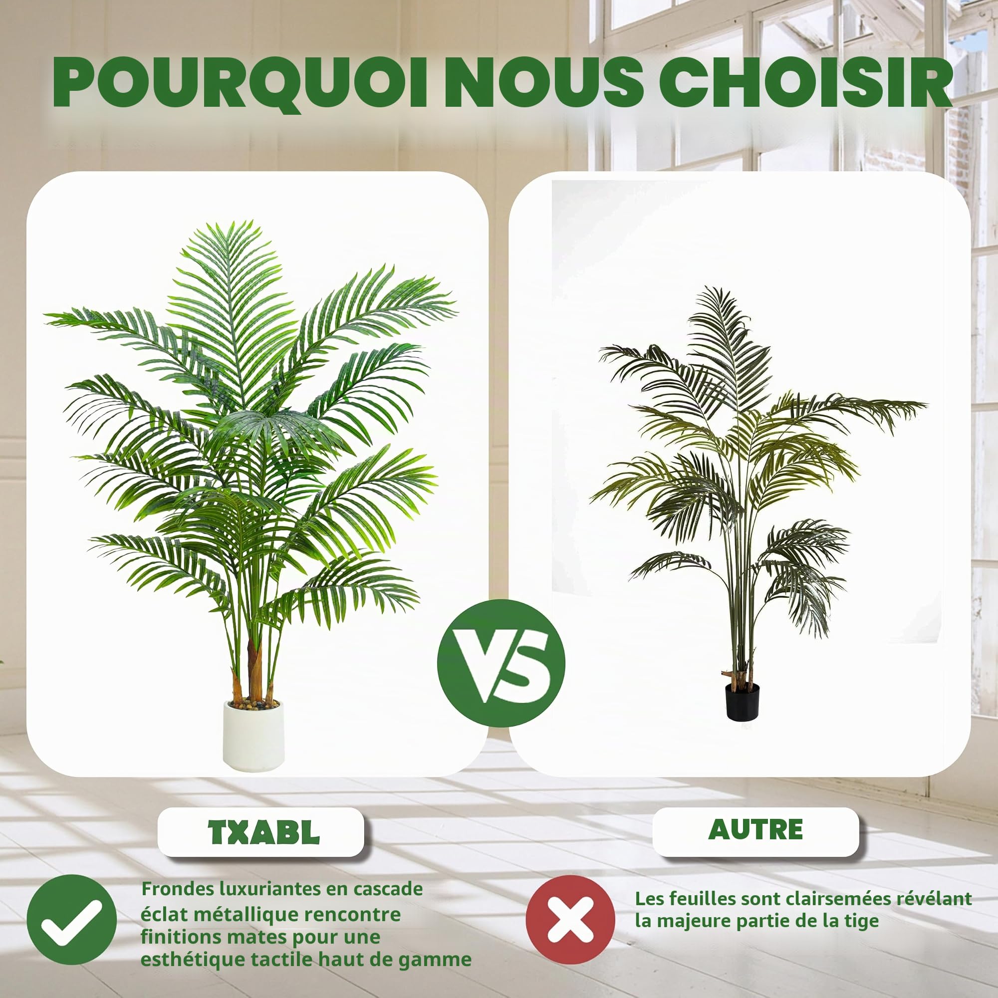 150cm Plantes Palmier Artificielles - Fausse Areca Plante en Blanc Pot, Grande Arbre Artificielle pour Une Utilisation Intérieure et Extérieure, Bureaux, Salons ou Verte Décoration de La Maison.