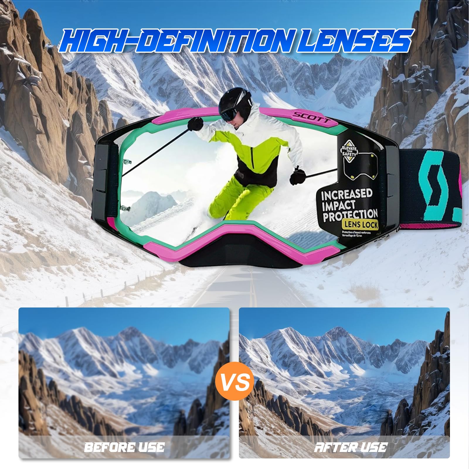 Lunette Moto Cross,Masque Moto avec Protection Nasale et Doublure en Éponge à Trois Couches,Lunettes de Moto Anti-buée avec Protection UV pour Cyclisme,Ski,Escalade