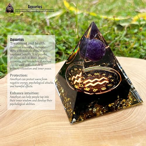 Miniatura 4 de 12 constelaciones de pirámide de orgón Reiki, cristales de protección de amatista natural, generador de energía para equilibrar chakras, energía
