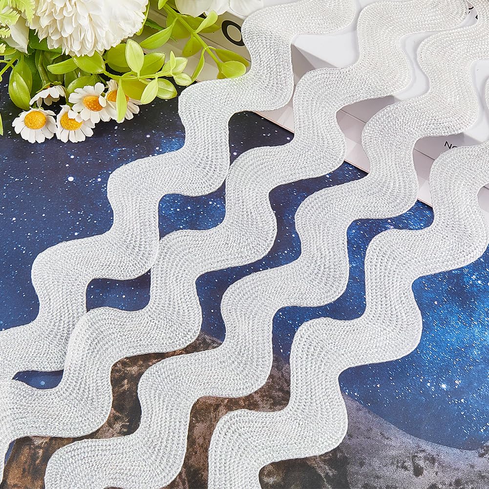 gorgecraft 10 yard 158 inch metallic white rick rack trim ric rac ribbon jumbo wave bending fringe lace trimming for sewing glitter rickrack zig zag fabric edge trimming for crafts christmas cloth
