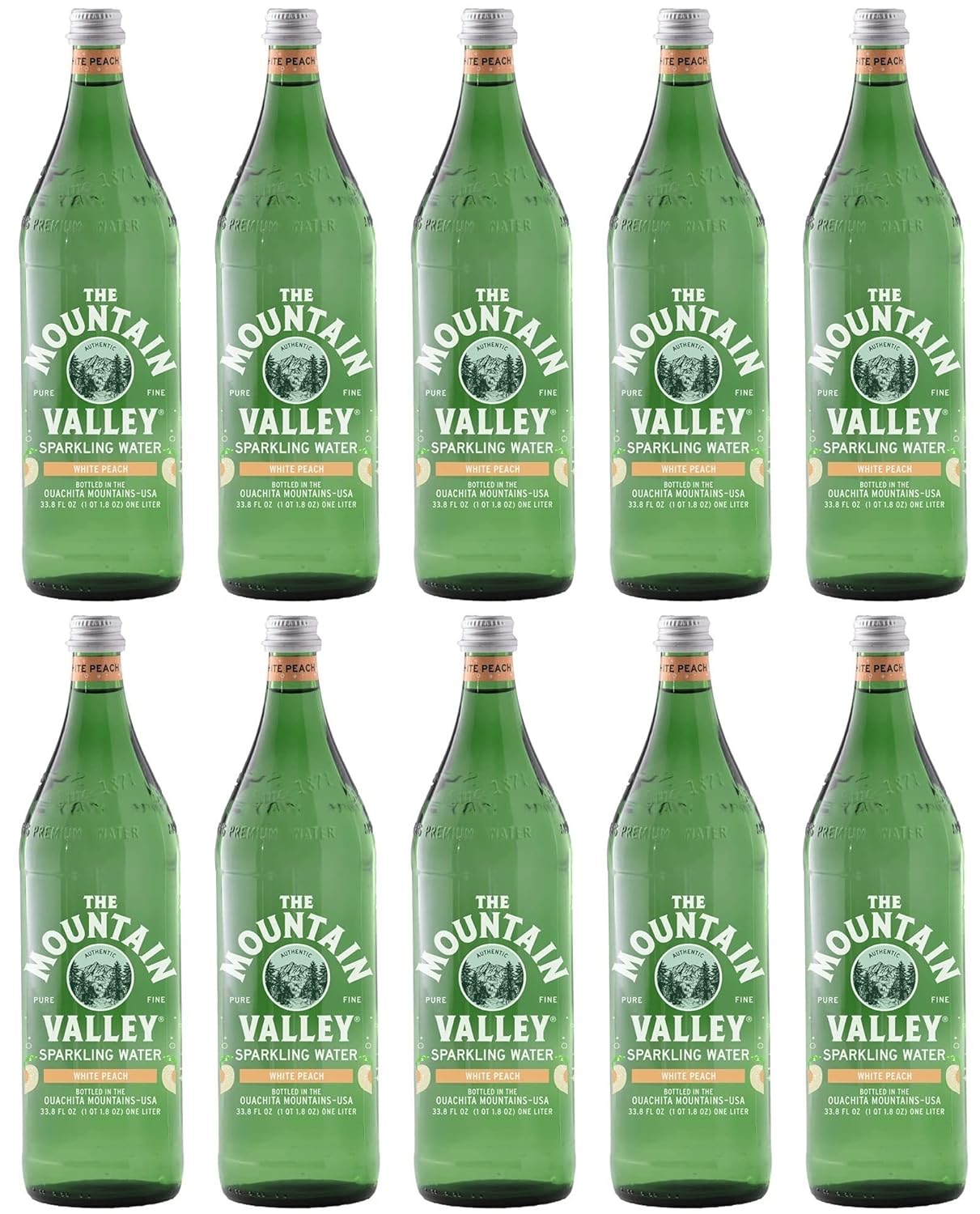 Mountain Valley Spring, Sparkling Water White Peach, 33.81 Fl Oz (10-pack)