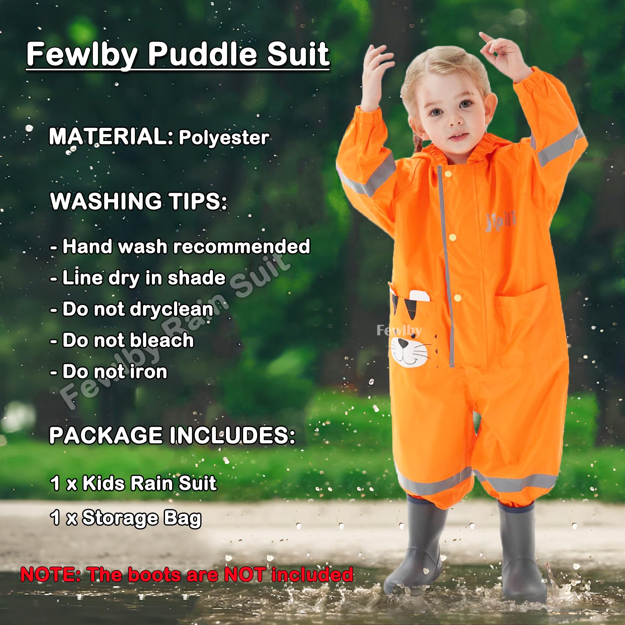 Fewlby Chubasquero Impermeable, Niños Niñas Poncho de Lluvia Ligero Abrigos de Lluvia Chaqueta Impermeable Mono Impermeable con Capucha Traje de Lluvia 1-10 Años