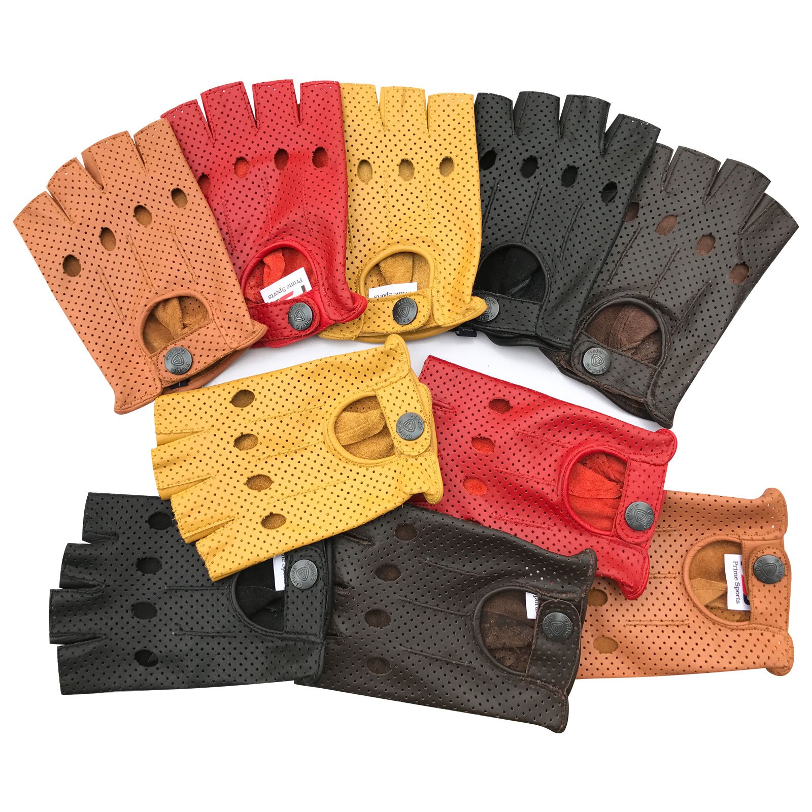 Prime Leather Men's 317-Black Vintage Retro Style Fingerless Leather Fashion Driving Cycle Gloves 317 (, M)