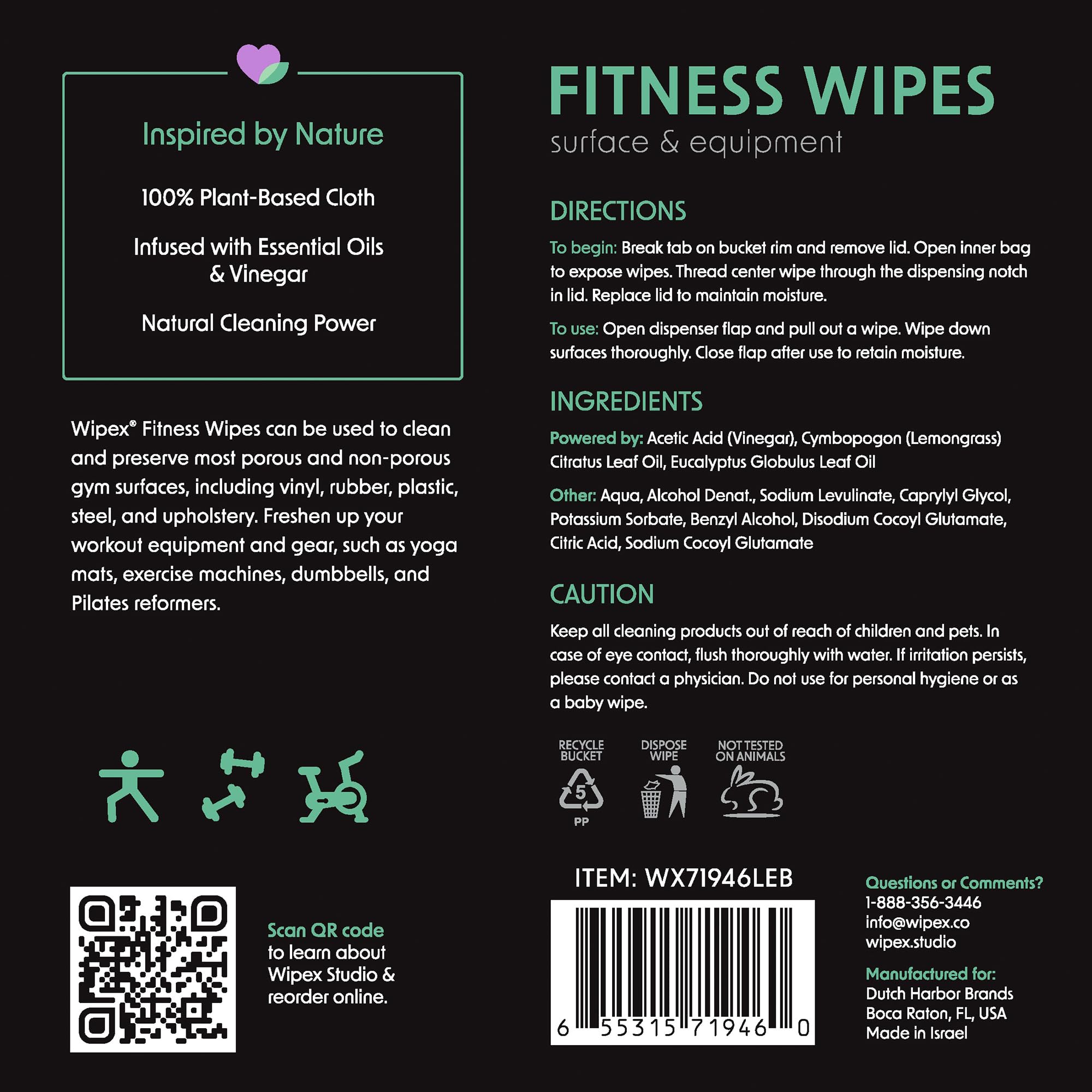 Wipex Toallitas limpiadoras de esterilla de yoga, verificadas por EWG, 400 unidades de limoncillo, eucalipto y vinagre a base de plantas, para equipos de gimnasio y fitness y limpieza de gimnasio
