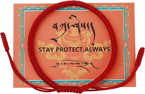 Vista 8 de Auténtica pulsera de nudo Dorje bendecida hecha a mano por monjes tibetanos con protección y talismán para mujeres y hombres F-rojo+multicolor+rojo