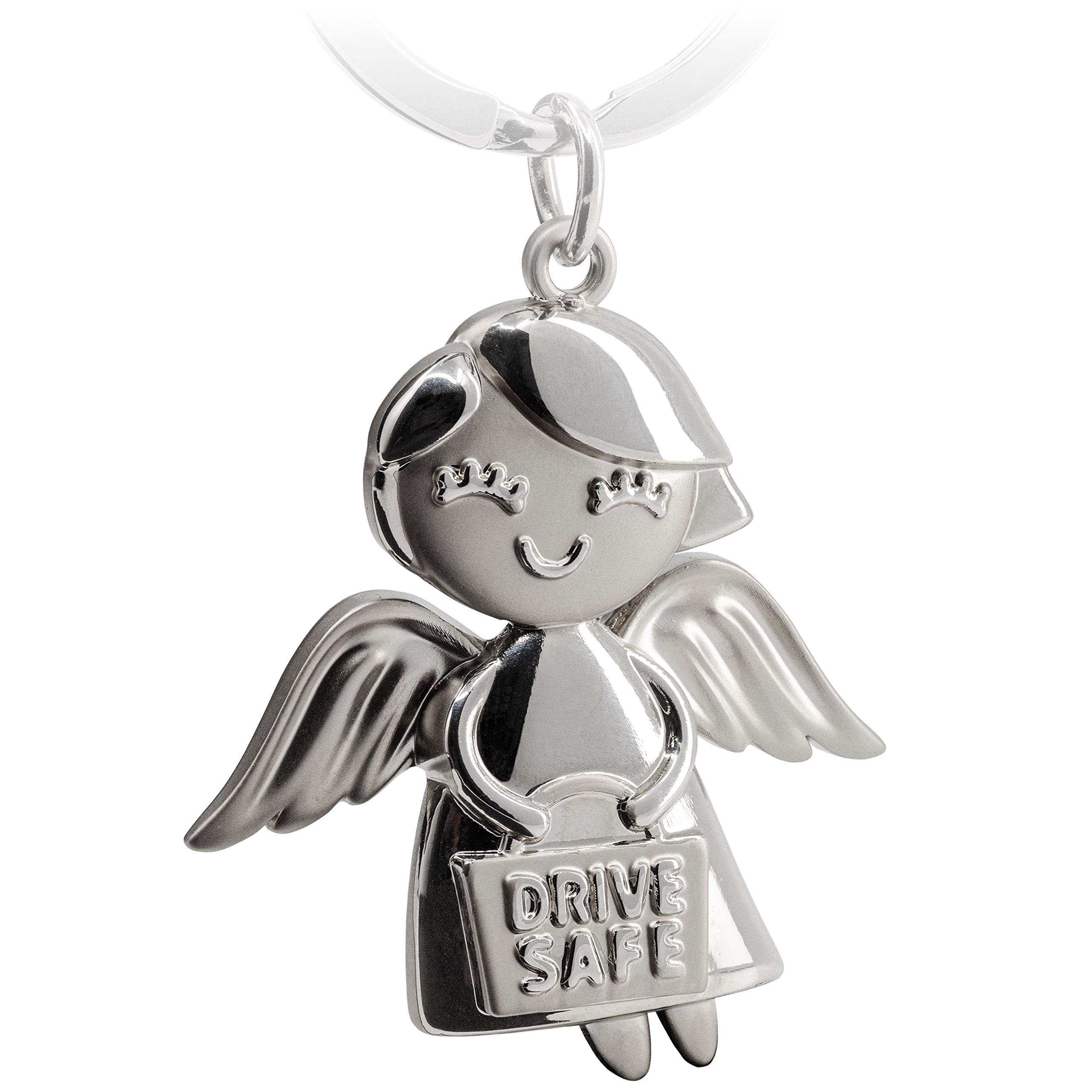 FABACH Sleutelhanger Emmy Met Gravure 'Drive Safe' – Schattige Engelenhanger Van Metaal, Geluksbrenger Voor Auto En Motor