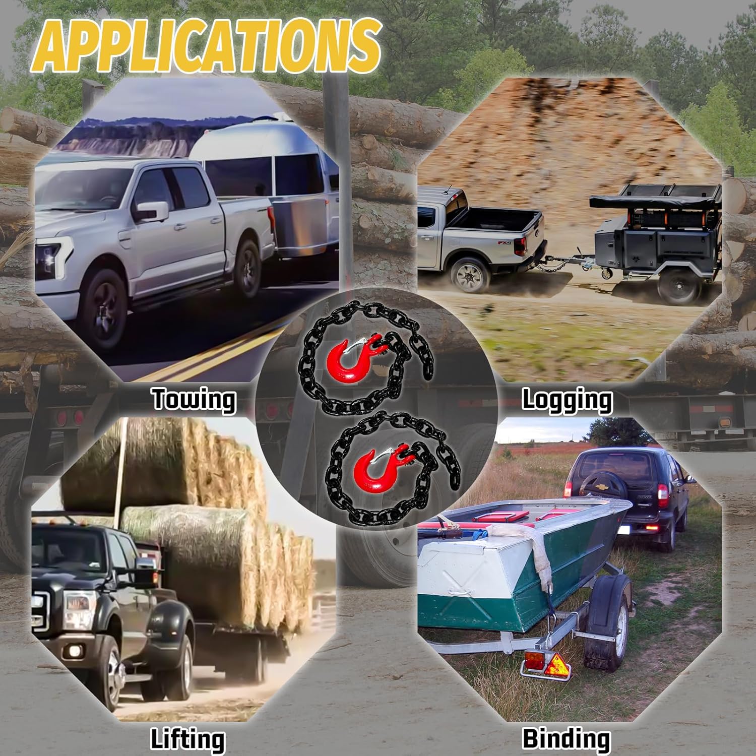 3/8" Trailer Safety Chains G80 Tow Chains with G70 Clevis Safety Hooks|7100 lbs Safety Working Load 27000 lbs Break Strength Heavy Duty 36" Transport Chains Tow Binding Chains (2 Pack Black) - Image 7