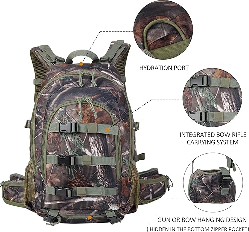 Miniatura 4 de AUMTISC Mochila de caza de 40L con soporte para rifle para hombres, mochila impermeable de camuflaje para día de caza con cubierta de lluvia para