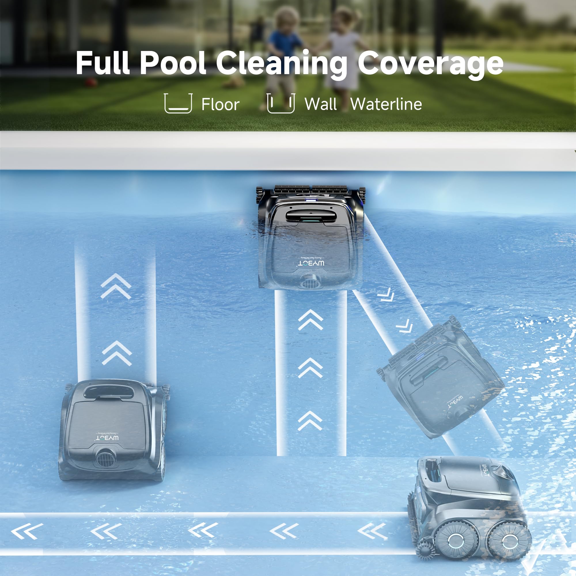 WYBOT B1 Robot de Piscina inalámbrico para Piscinas pequeñas, Robot de Limpieza Inteligente Ligero con Control de aplicación, Cubierta de Pared y Suelo, Dos cepillos Laterales, Gris-Verde
