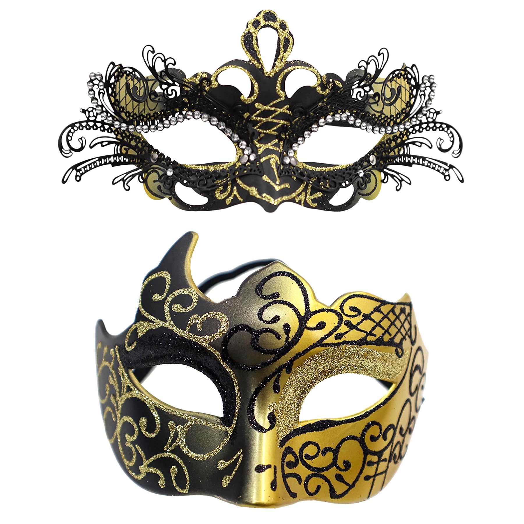 OIDEA Masquerade Mask Couples Set: Rhinestones Metal Cosplay Venetian Party Mask Halloween Costume Mardi Gras