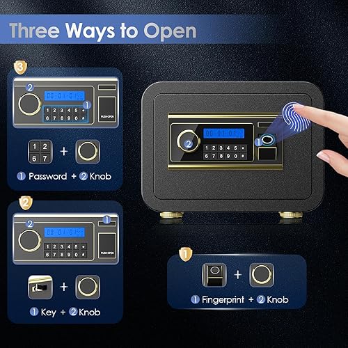 Miniatura 3 de Caja de seguridad biométrica de 1.2 Cub a prueba de agua, caja fuerte para el hogar con bloqueo de huellas dactilares y teclado digital, caja de