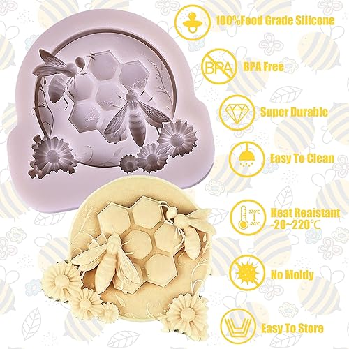 Miniatura 3 de Molde de silicona de abeja para fondant de panal y girasol, para decoración de pasteles, cupcakes, chocolate, fondant, caramelo, azúcar, polímero,