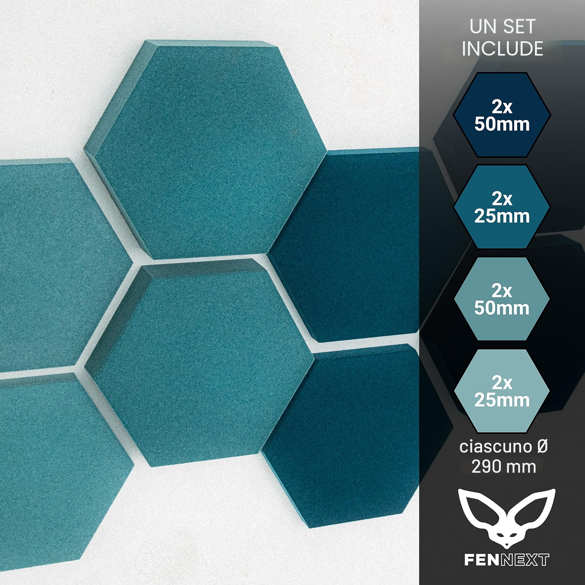 Velvet Pannelli Fonoassorbenti Design – Ottimizzazione del suono e anti-riverbero per gaming, YouTube Studio, ufficio, 8x Pannelli decorativi 3D per parete OCEAN SHADES
