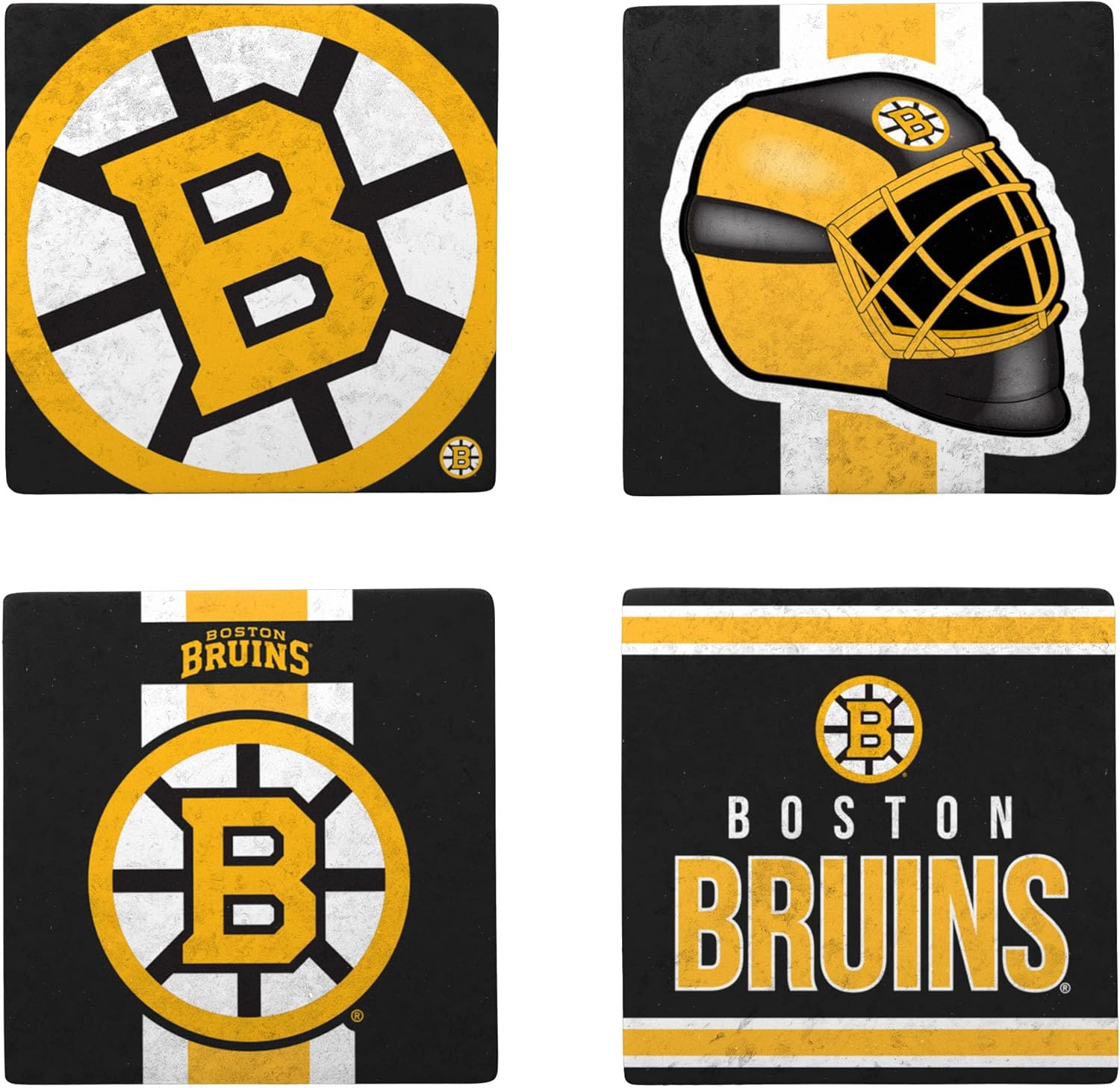FOCO NHL Official 4-Pack Beverage Drink Ceramic Stone Coaster Set (Boston Bruins)