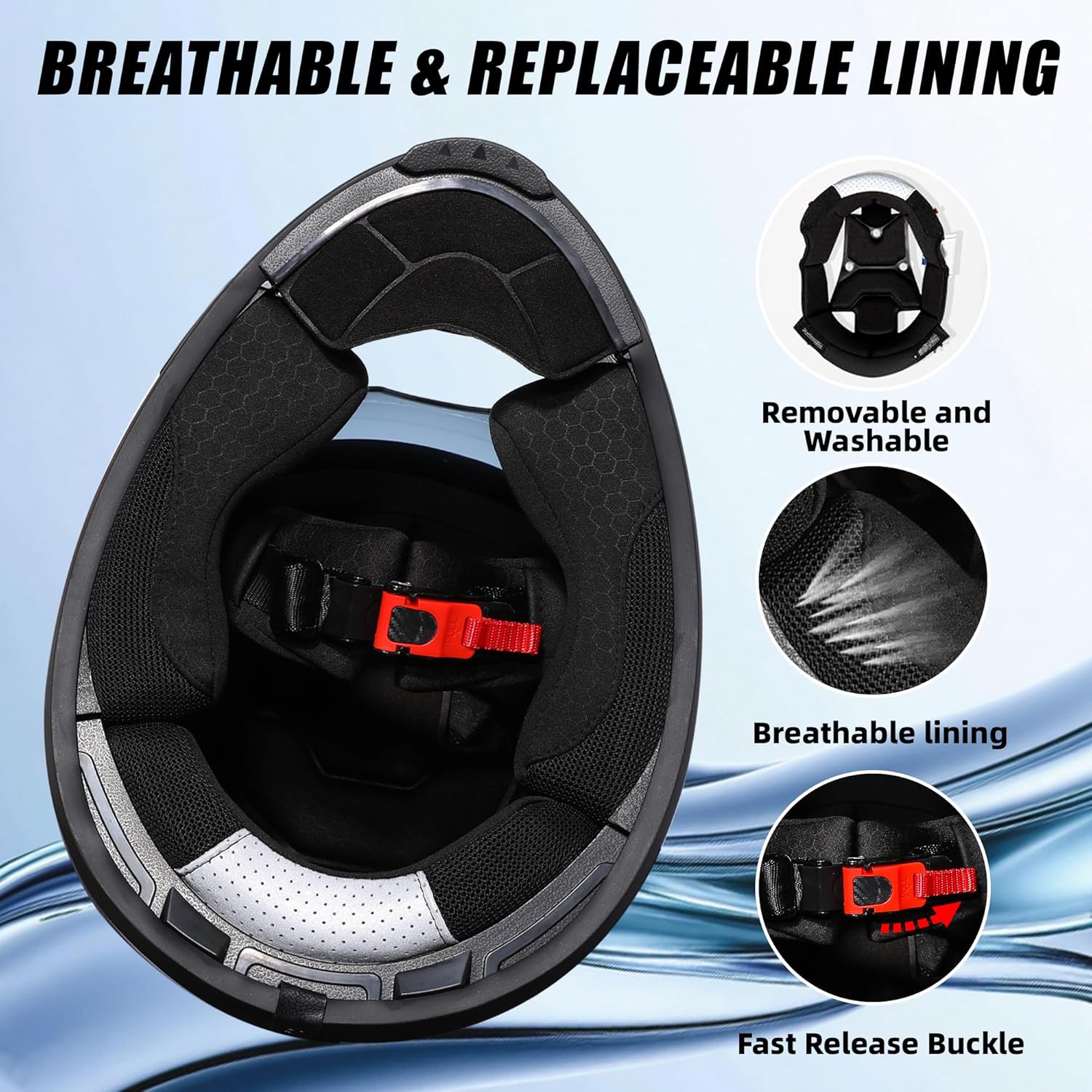 TRIANGLE FF351 Motorcycle Helmet for Street Bike, Black, DOT Approved - Image 6