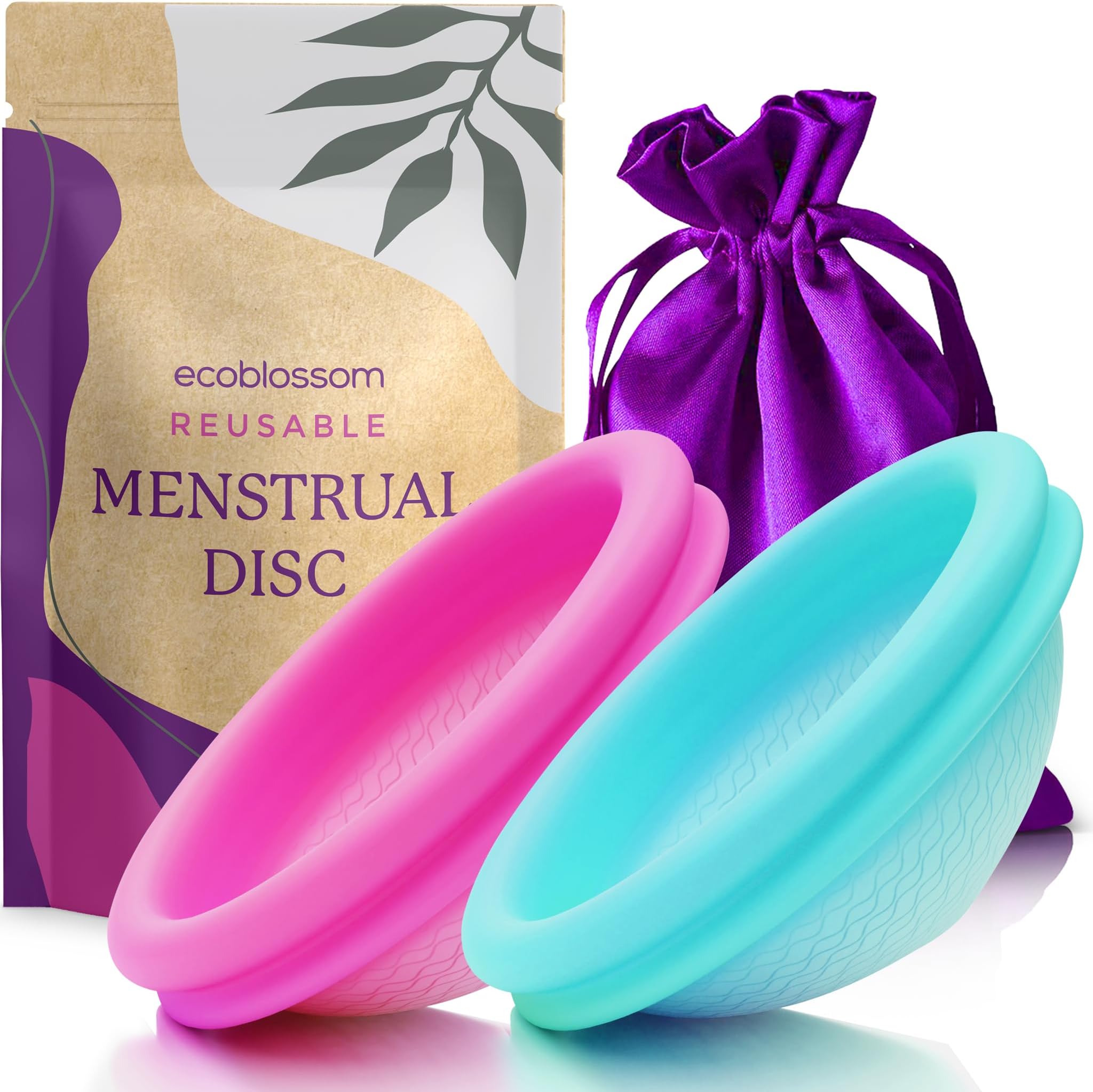 Reusable Menstrual Disc - Set of 2 Menstrual Cup - Soft Period Disc for Women Designed with Flexible, Medical-Grade Silicone Period Cup (Large (Pack of 2), Magenta)