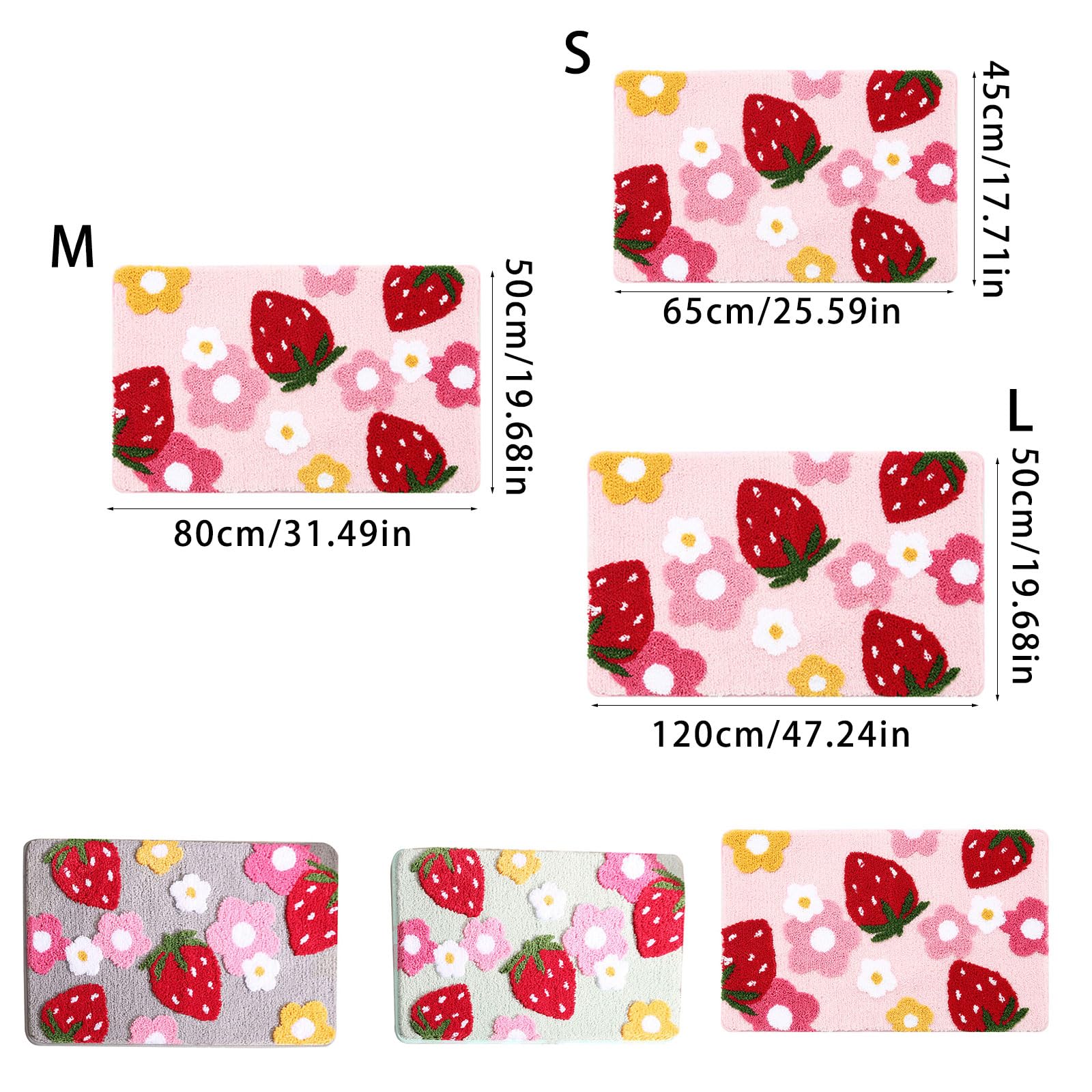 Generisch Tappetino da bagno con motivo floreale di fragole, morbido tappeto da bagno con fondo antiscivolo, decorazione facile da pulire, comodo tappeto da bagno