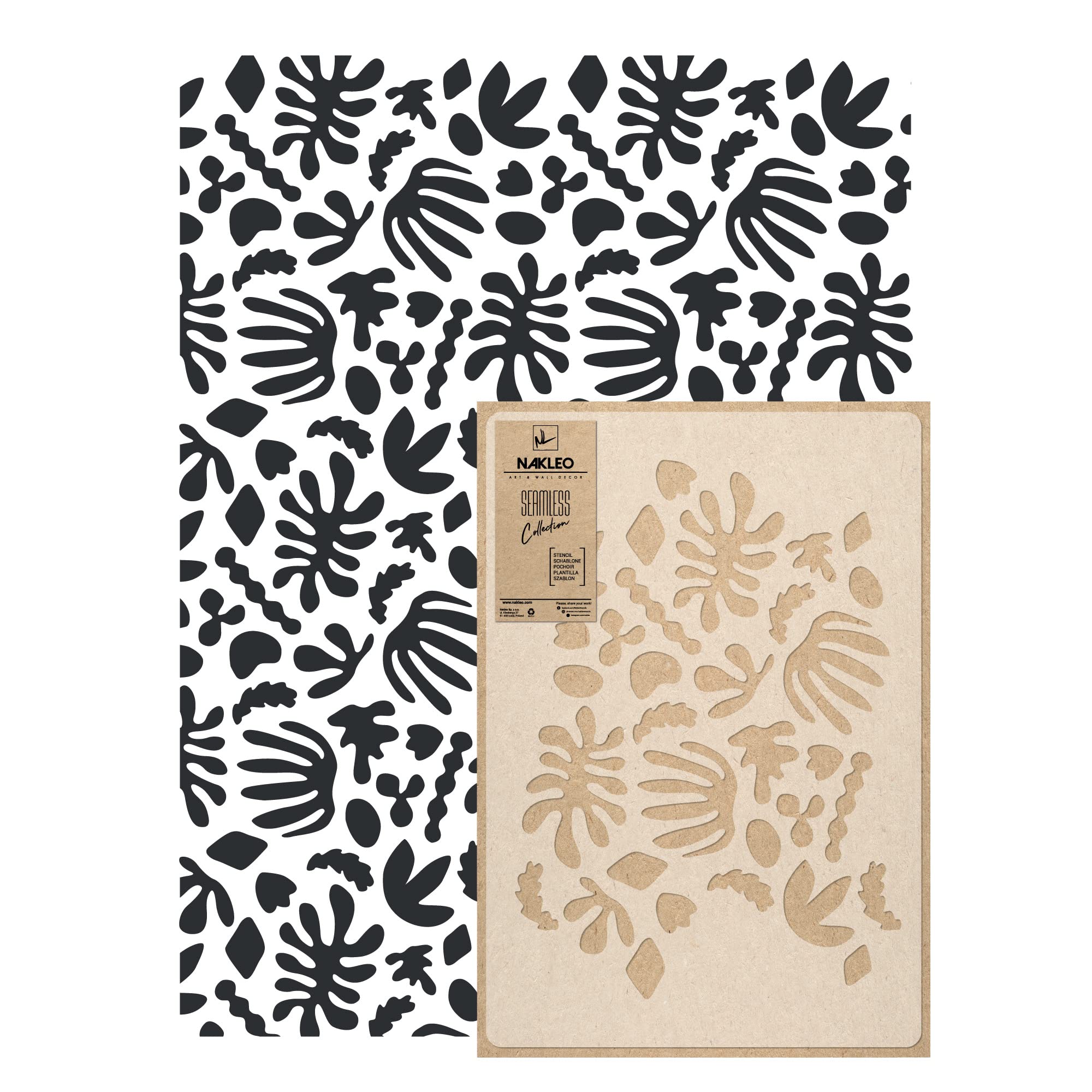 NAKLEO Pochoir Mural pour Peinture Grand Format 59x95cm, Modèle Répétitif en Plastique, Réutilisable, Matisse Fleurs Abstraction Moderne Géométrique, DIY Bricolage Artisanat Décoration a Peindre