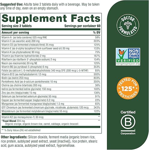 Miniatura 2 de MegaFood Multivitamínico para hombre de 40 años - Multivitamínico con vitaminas C, D, B12, biotina, zinc y colina, sin OMG, sin gluten, vegetariano