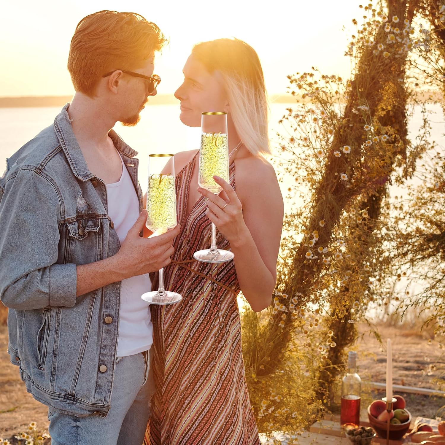 Mr and Mrs Wedding Champagne Flutes with Long Stem,Bride and Groom Toasting Crystal Glass Set, Bridal Shower Gift, Engagement Gifts for Couples, Newlyweds, Anniversary - Image 4