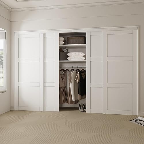 Miniatura 7 de Puertas correderas para armario pintables para dormitorios, 60 x 80 pulgadas, puerta interior de núcleo sólido 3-Lite con kit de herramientas,