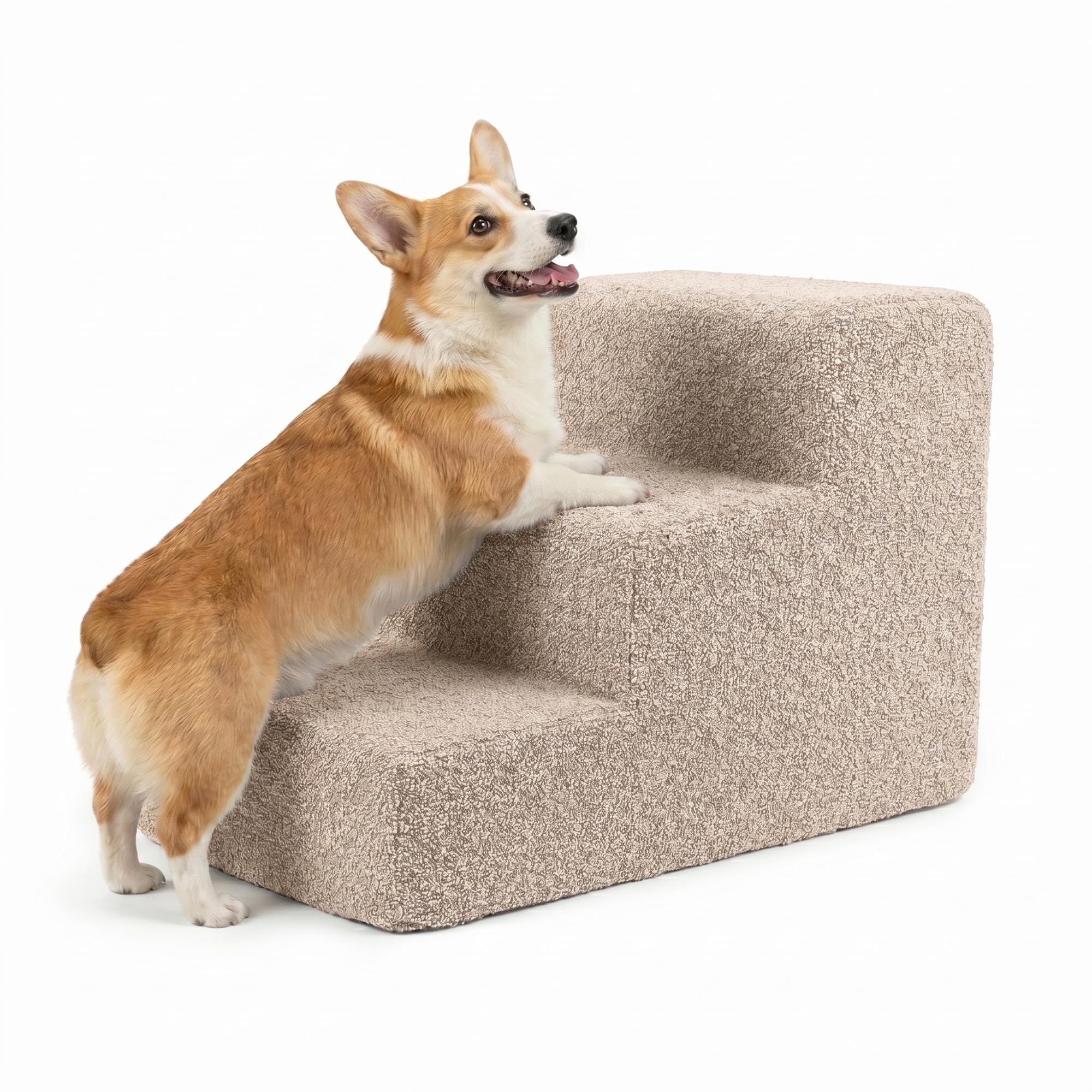murando - Scala per Cani Piccoli - 3 Gradini - 30 cm - Scaletta per Cani e Gatti - Scale per Cane - Rampina in Schiuma con Antiscivolo per Letto Matrimoniale - Copertura Sfoderabile - Bouclé - Crema
