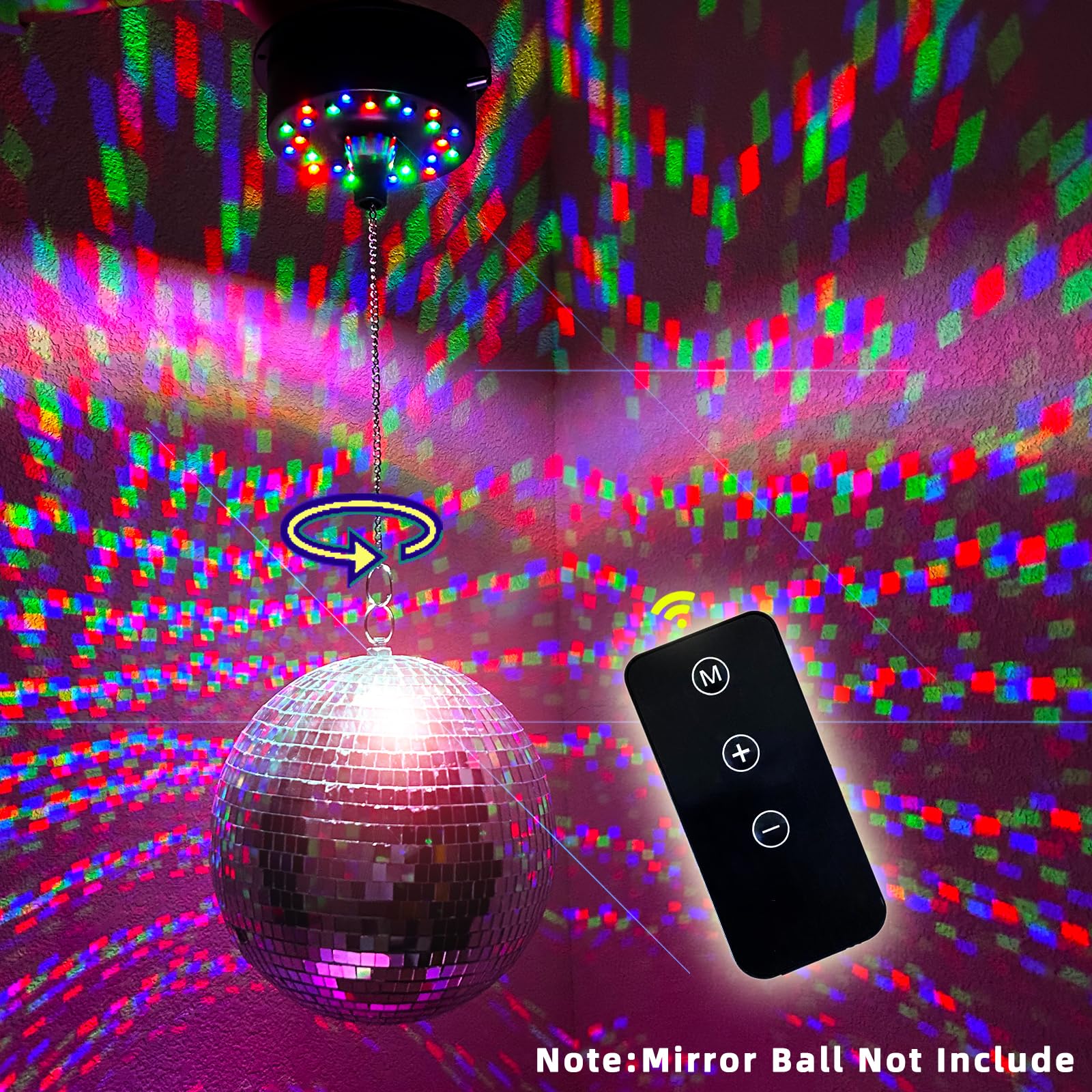 Boule Lumineuse Télécommande 6 Pouces Spin Mirror Disco Ball Light Avec Moteur Rotatif Réglable 5rpm - 9rpm 24 RGB LED Mood Light (USB/alimenté Par Batterie Boule Disco