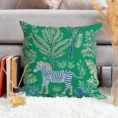 Miniatura 4 de ArogGeld Funda de cojín verde con cebra y burro, diseño de árbol verde y animal, decoración del hogar, fundas de almohada asiáticas, escénicas y