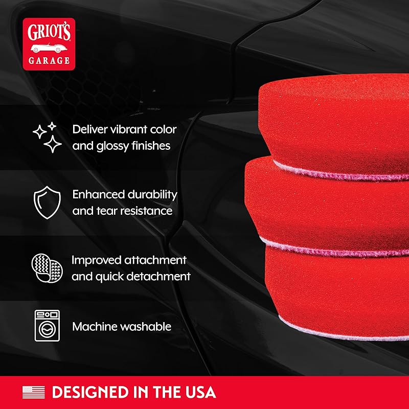 Griot's Garage 3” Red Foam Waxing Pads for Car Detailing, Polishing and Buffing Pads for Use with Waxes and Sealants, 11263, Set of 3 3" Pads (Set of 3)