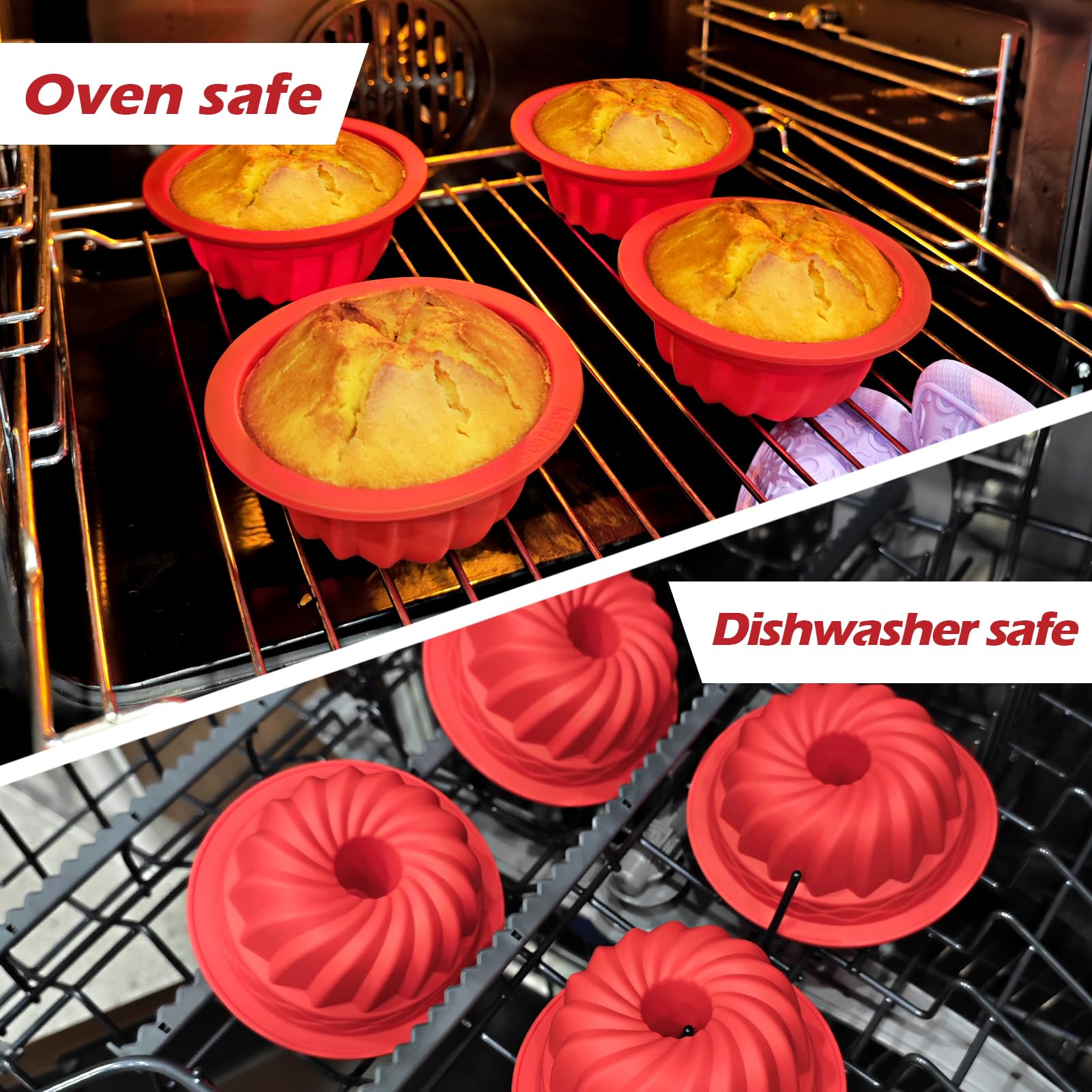 webake Mini Gugelhupfvorm 11 cm 4 stuks Kleine Ronde Bakvorm met Antiaanbaklaag voor Gugelhupf, Taart, Muffin, Cupcake