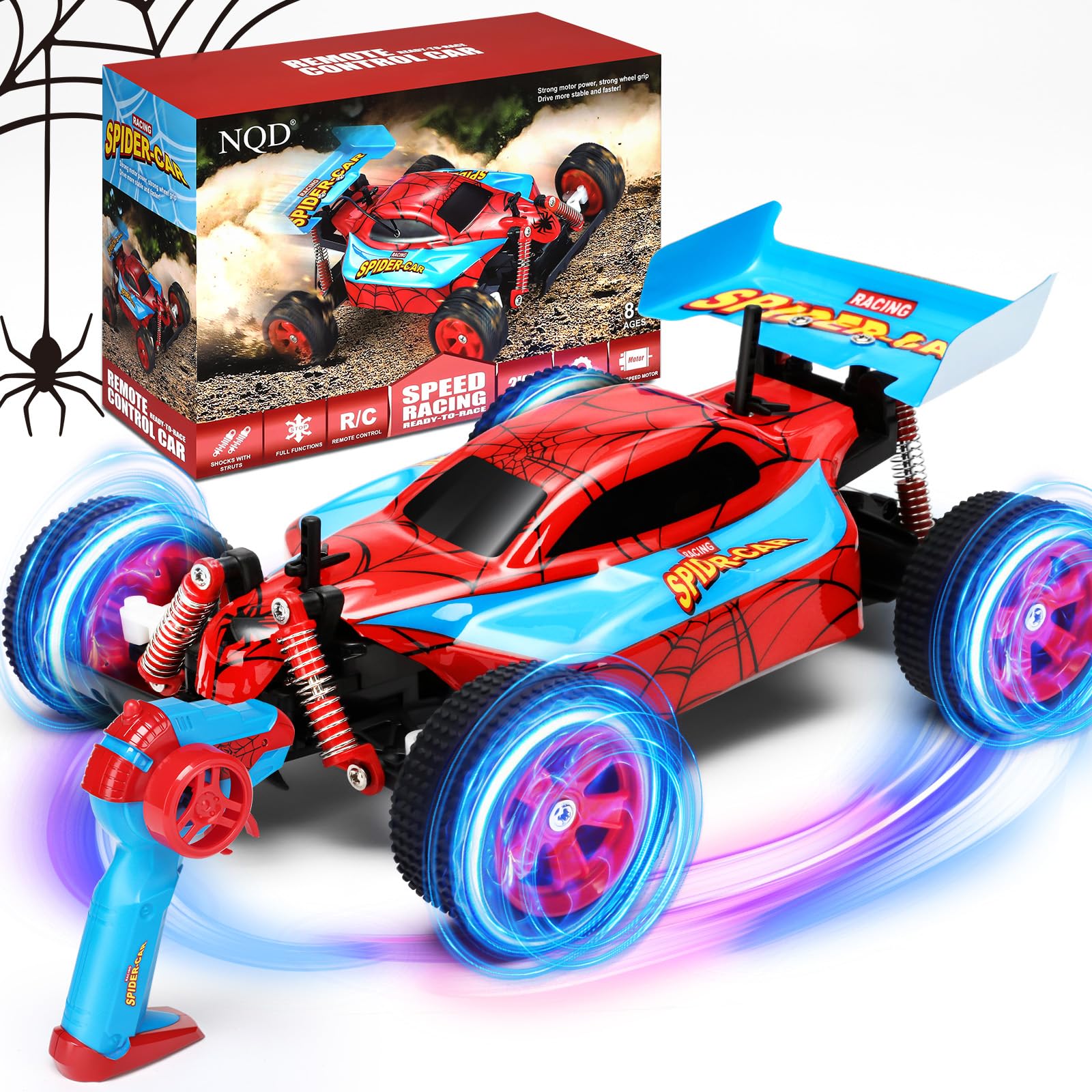NQD Spider Remote Control Car for Boys, Drift RC Cars for Kids 3+ 2.4Ghz Beginners 2WD RC Racing Car Monster Trucks Xmas Gift for 4 5 6 7 8 Year Old Boy Birthday Gift