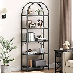 Arched Bookshelf 5 Tier Bookcase Display Racks Tall Bookshelves Modern Storage Rack Shelf Large Wood Book Shelf for Bedroom, Living Room, Home Office (Black)