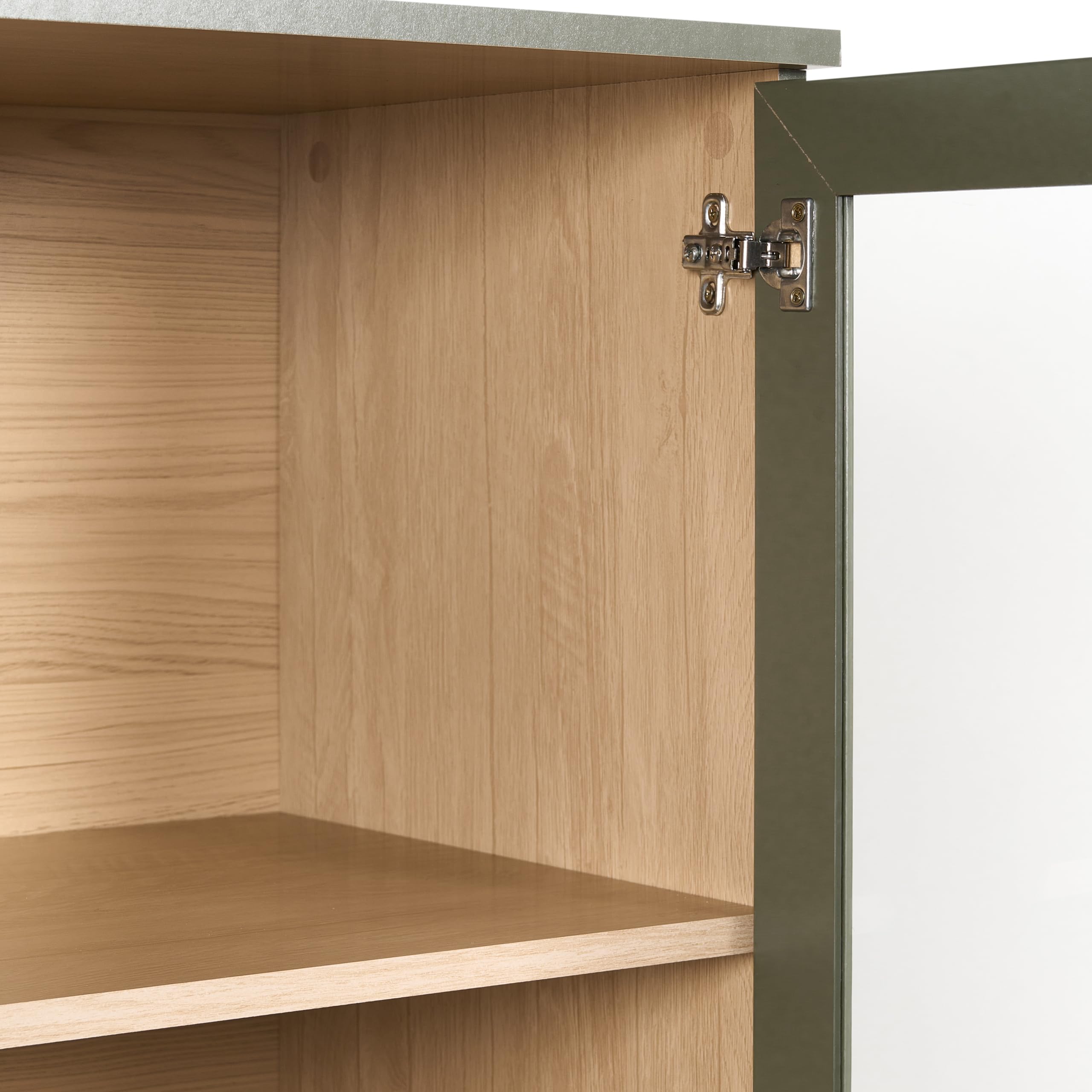 Beliani Armario Decorativo escandinavo clásico aparador Alto con Expositor de Vidrio Verde con Madera Clara Tingledale